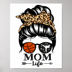 Mom Life Messy Bun Hair Funny Sketll Karate Mom Poster
