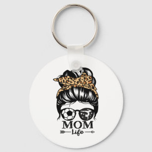 Mom Life Messy Bun Hair Funny Soccer Gymnastics Mo Keychain
