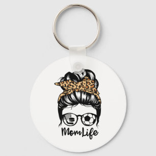 Mom Life Messy Bun Hair Funny Soccer Hockey Player Keychain
