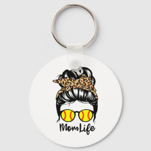 Mom Life Messy Bun Hair Funny Softll Player Mom Keychain