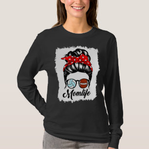 Mom Life Messy Bun Hair Soccer Volleyball Player M T-Shirt