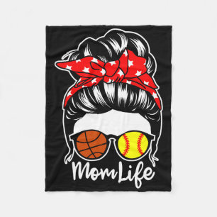 Mom Life Messy Bun Hair Softll Sketll Player Mom  Fleece Blanket