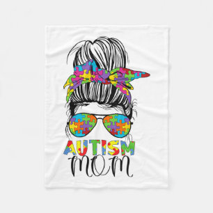 Mom Life Messy Bun Mothers Day Autism Mom Bleached Fleece Blanket