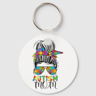 Mom Life Messy Bun Mothers Day Autism Mom Bleached Keychain