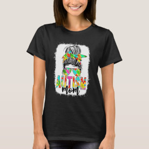 Mom Life Messy Bun Sunglasses Bandana Autism Awa T-Shirt