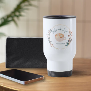 Mom Life Served Hot Cozy Coffee Cat Art Travel Mug
