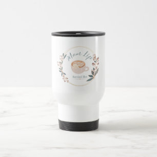 Mom Life Served Hot Cozy Coffee Cat Art Travel Mug