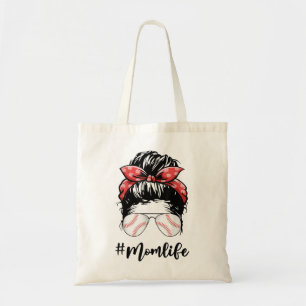 Mom Life Softball Baseball Mothers Day Messy Bun W Tote Bag