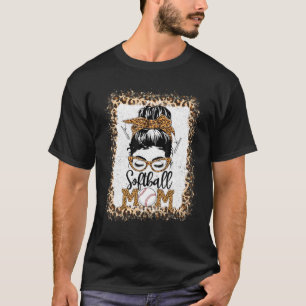 Mom Life Softball Leopard Printed Mothers Day Mess T-Shirt