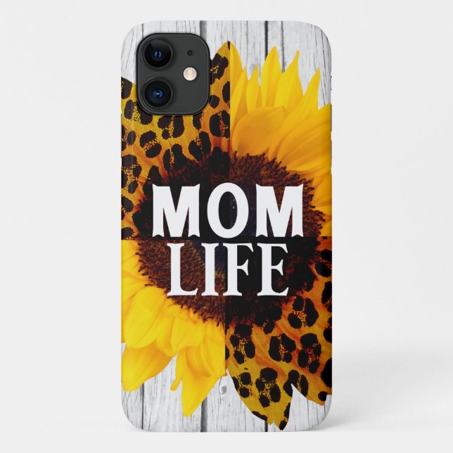Mom Life Sunflower with Wood Case-Mate iPhone Case (Back)