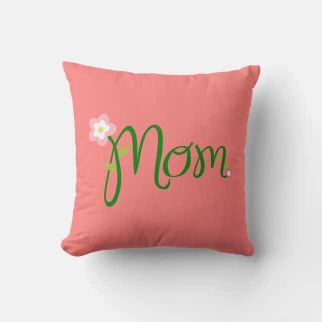 Mom Light Coral Throw Pillow (Front)