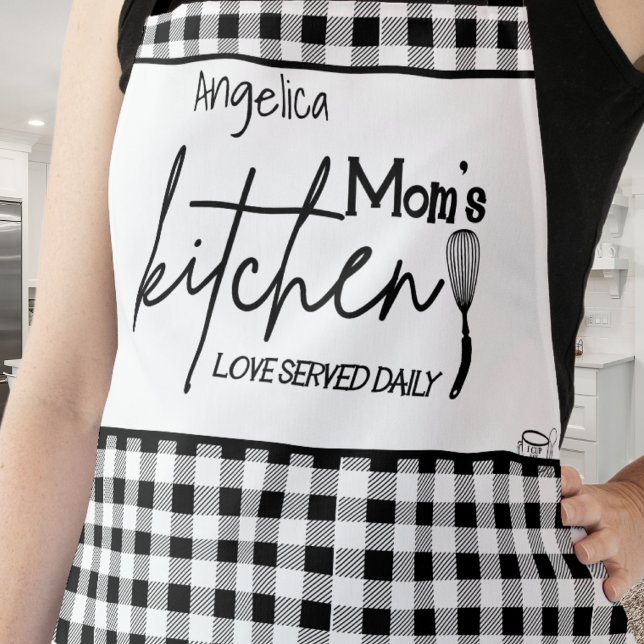 Mom Love Farmhouse Black White Buffalo Plaid grey Apron (Creator Uploaded)