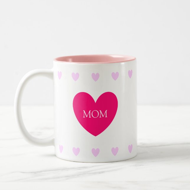 Mom Love Heart on White Two-Tone Coffee Mug (Left)