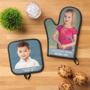 Mom Love Kids Custom Photo Oven Mitt & Pot Holder Set