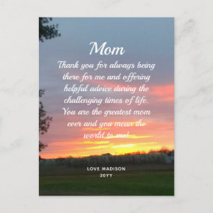 Mom Love Letter Beautiful Sunset Mothers Day Postcard