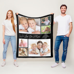 Mom Love Photo Personalized Black Fleece Blanket