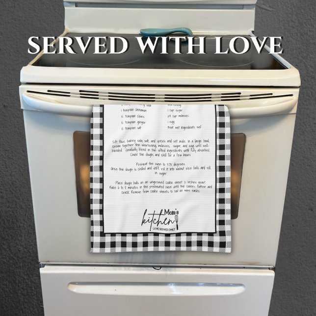 Mom Love Served Recipe Black White Buffalo Plaid Kitchen Towel (Creator Uploaded)