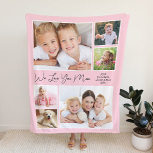 Mom Love You Photo Pink Fleece Blanket