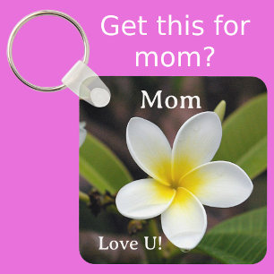 Mom Love You White and Yellow Floral Keychain