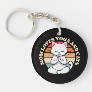 Mom Loves Cats and Yoga Keychain