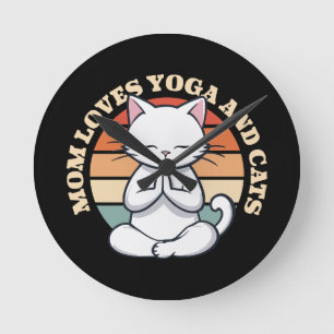 Mom Loves Cats and Yoga Round Clock
