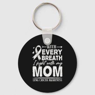 Mom Lung Cancer Awareness White Ribbon Family Supr Keychain