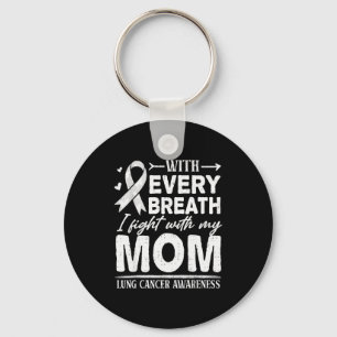 Mom Lung Cancer Awareness White Ribbon Family Supr Keychain
