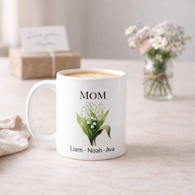 Mom May Birth Flower with Kids Names Coffee Mug (Creator Uploaded)