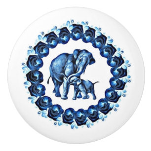 Mom, me and roses in blue ceramic knob