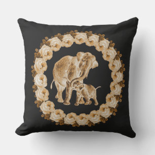 Mom, me and roses in cream and bronze outdoor pillow