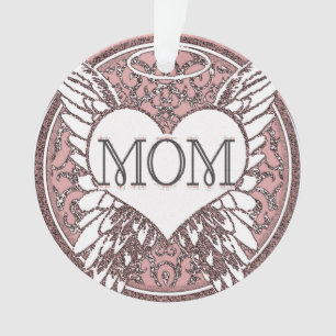 Mom Memorial with Heart and Angel Wings Ornament