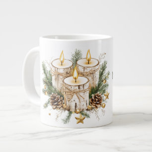 Mom Merry Christmas Birch Tree Candles Large Coffee Mug