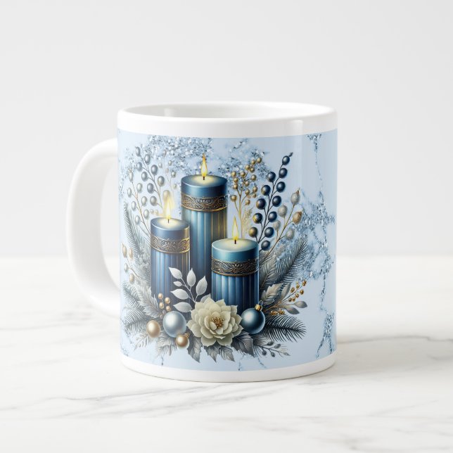 Mom Merry Christmas Blue Candles Specialty Mug (Front Left)