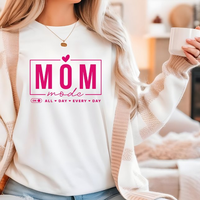 Mom Mode Funny Simple Modern Script Typography T-Shirt (Creator Uploaded)