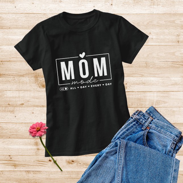 Mom Mode Funny Simple Modern Script Typography T-Shirt (Creator Uploaded)