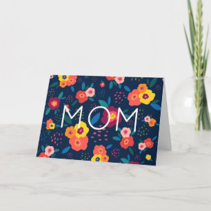 Mom Modern Floral in Blue and Coral Card