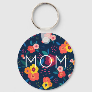 Mom Modern Floral in Blue and Coral Keychain