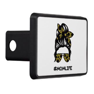 Mom #momlife messy bun sunflower trailer hitch cover