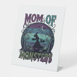 Mom Monsters Halloween Witch Moon Pumpkins Graveya Pedestal Sign