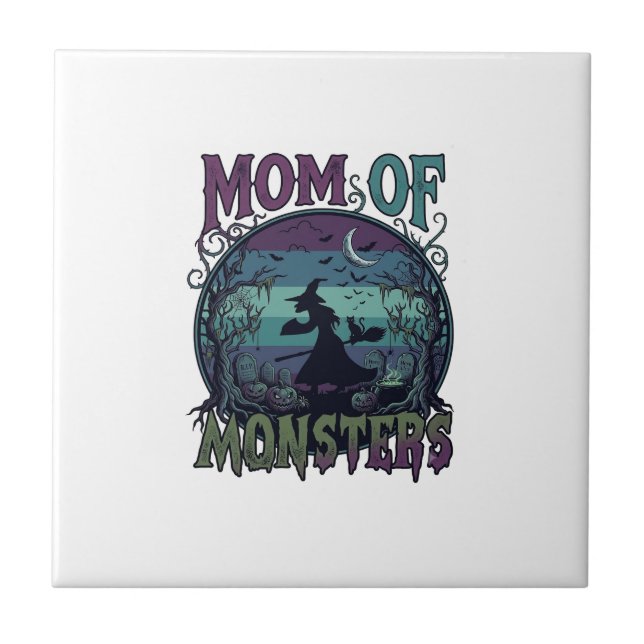 Mom Monsters Halloween Witch Moon Pumpkins Graveya Tile (Front)