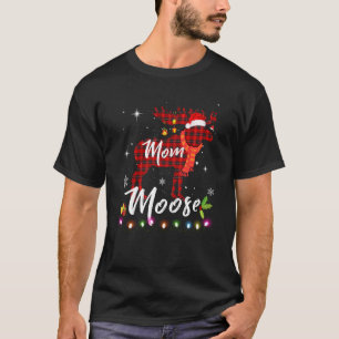 Mom Moose Matching Family Christmas Clothes Plaid T-Shirt