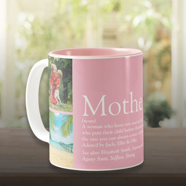 Mom Mother Definition 4 Photo Collage Pink Two-Tone Coffee Mug (Mom Mother Definition 4 Photo Collage Pink Two-Tone Coffee Mug)