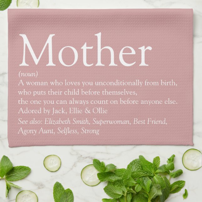 Mom Mother Definition Dusty Rose Pink Kitchen Towel (Folded)