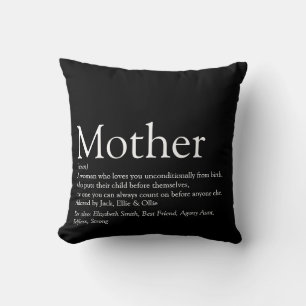Mom Mother Definition Modern Black and White Throw Pillow