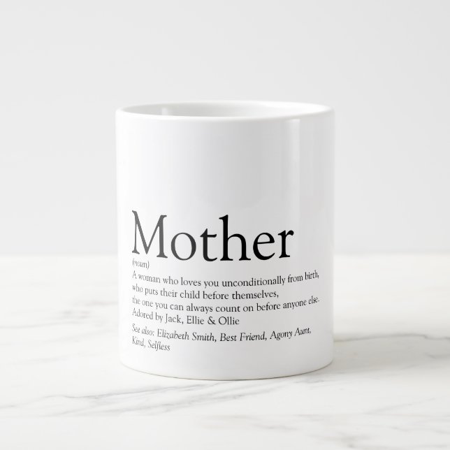 Mom Mother Definition Quote Fun Black And White Large Coffee Mug (Front)