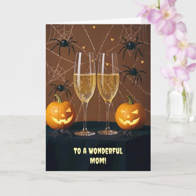 Mom Mother Happy Halloween Champagne Cute Card (Orchid)