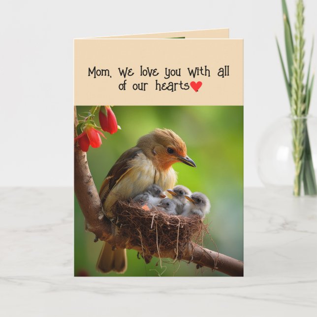 Mom Mother Happy Mother's Day  Lovebirds Bird Art Holiday Card (Front)