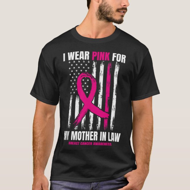 Mom Mother In Law Breast Cancer Awareness American T-Shirt (Front)