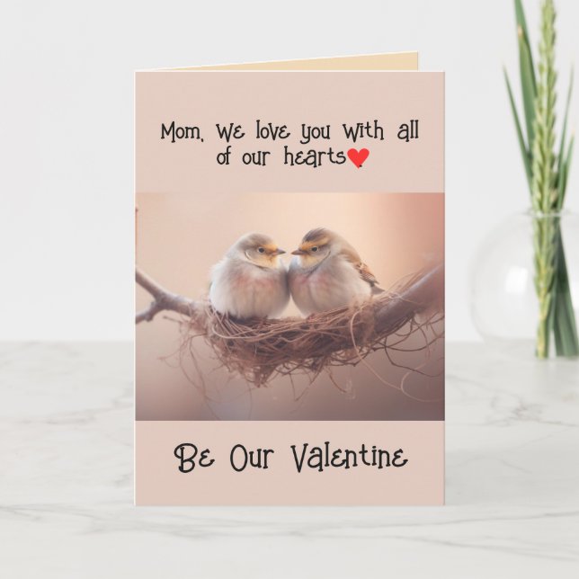 Mom Mother Valentine's Day Lovebirds Bird Art Holiday Card (Front)