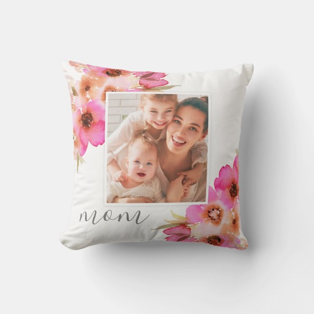 Mom Mother's Day Photo Floral Pillow (Front)